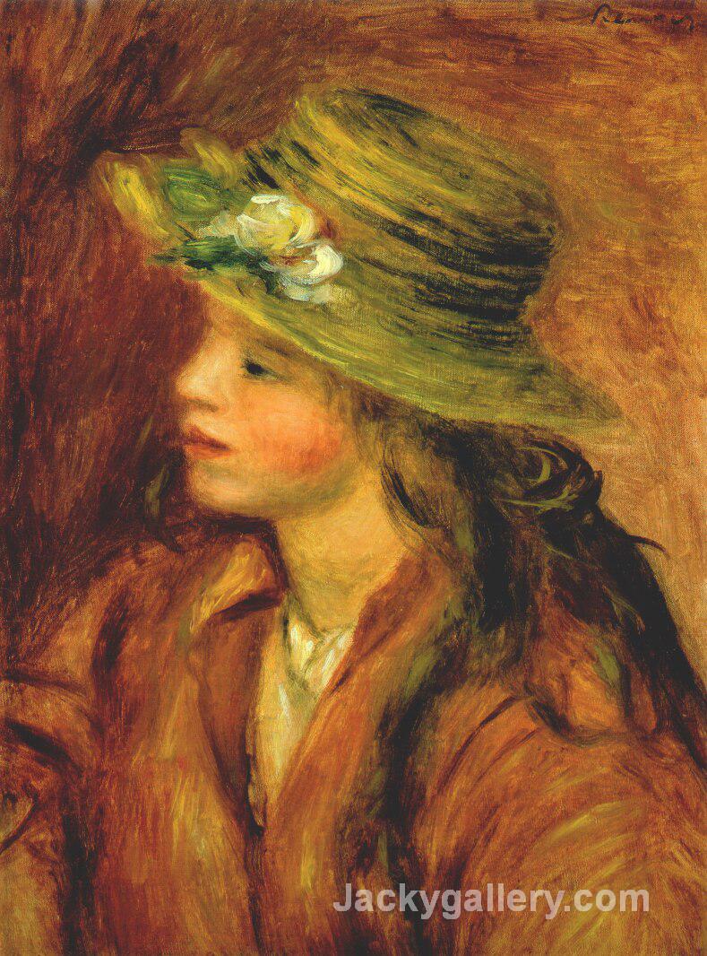 Girl with a straw hat by Pierre Auguste Renoir paintings reproduction